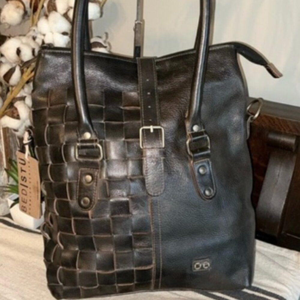 Bed|Stu Rachel Black Woven Leather Bag